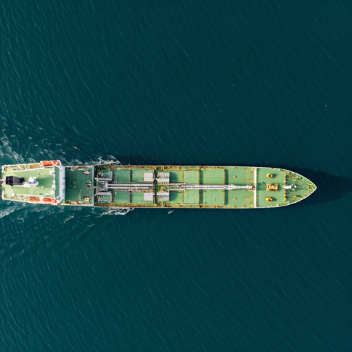 Aerial view of a cargo ship being refueled at sea